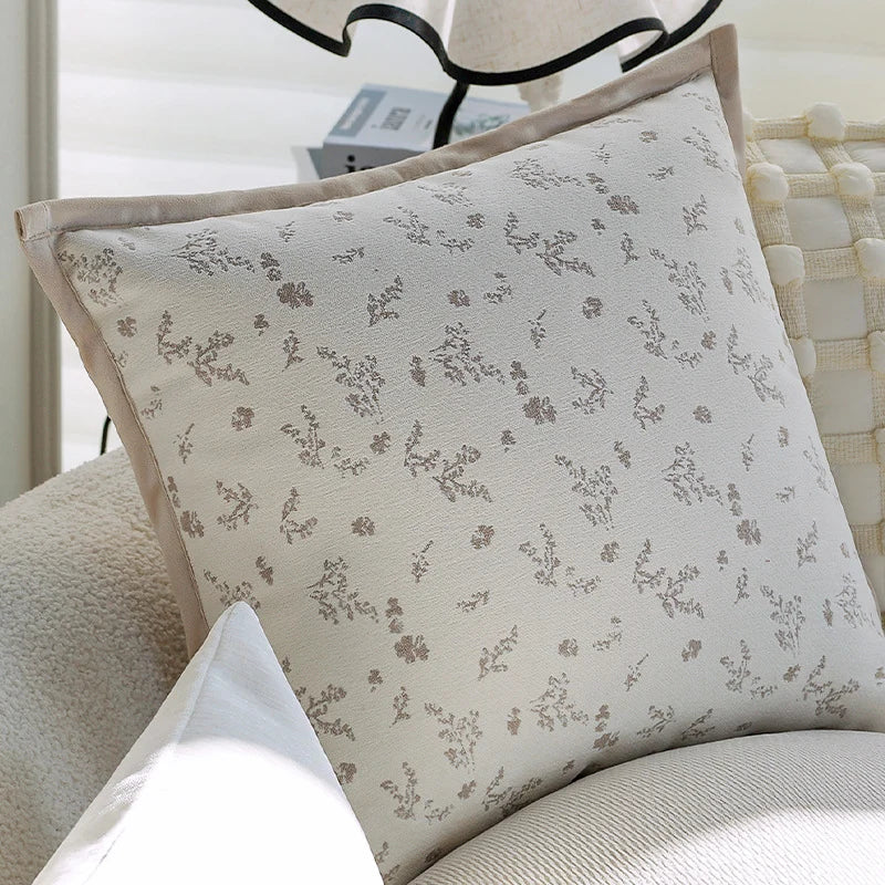 Cushion Cover Floral Jacquard Velvet Trim Machine Washable