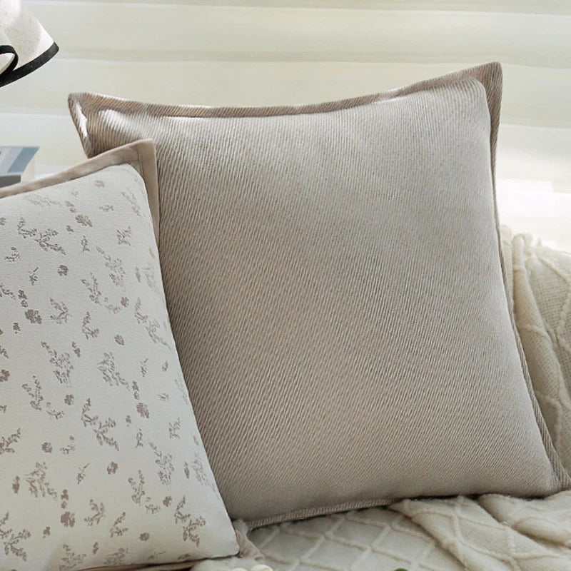 Cushion Cover Floral Jacquard Velvet Trim Machine Washable
