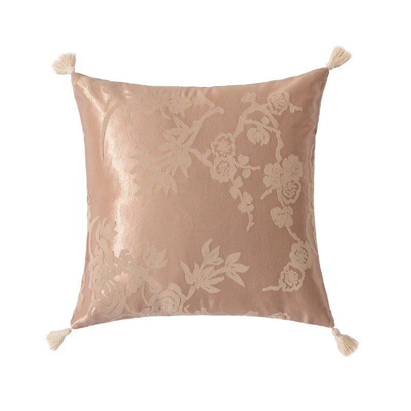 Cushion Cover Floral Jacquard With Corner Tassels