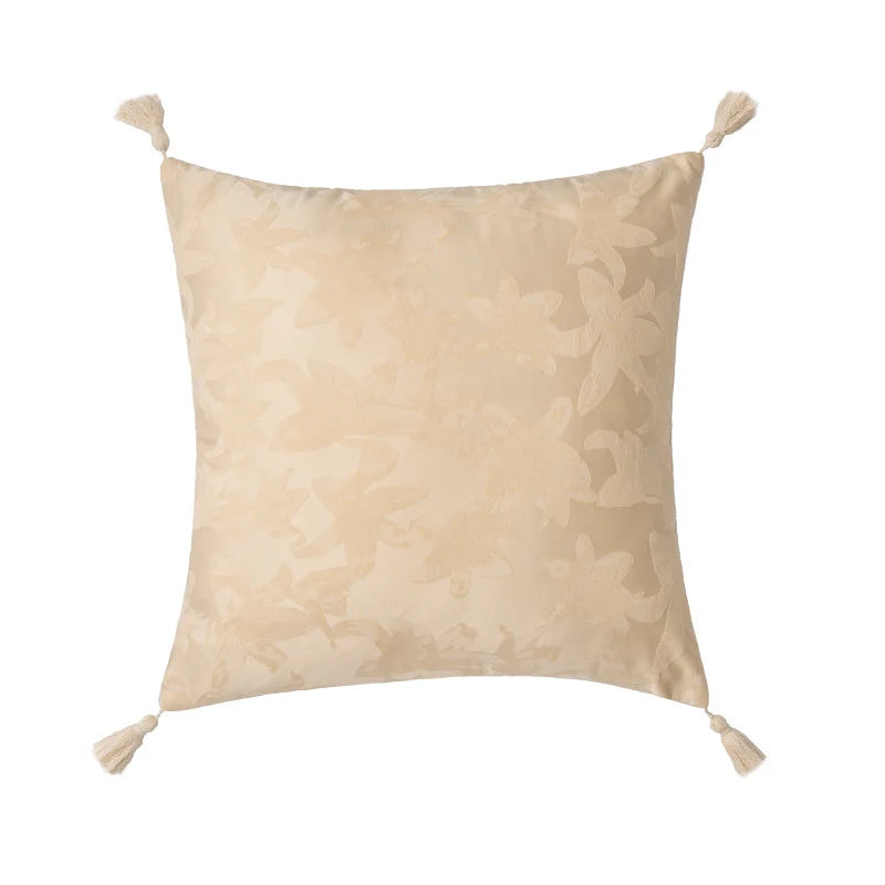Cushion Cover Floral Jacquard With Corner Tassels