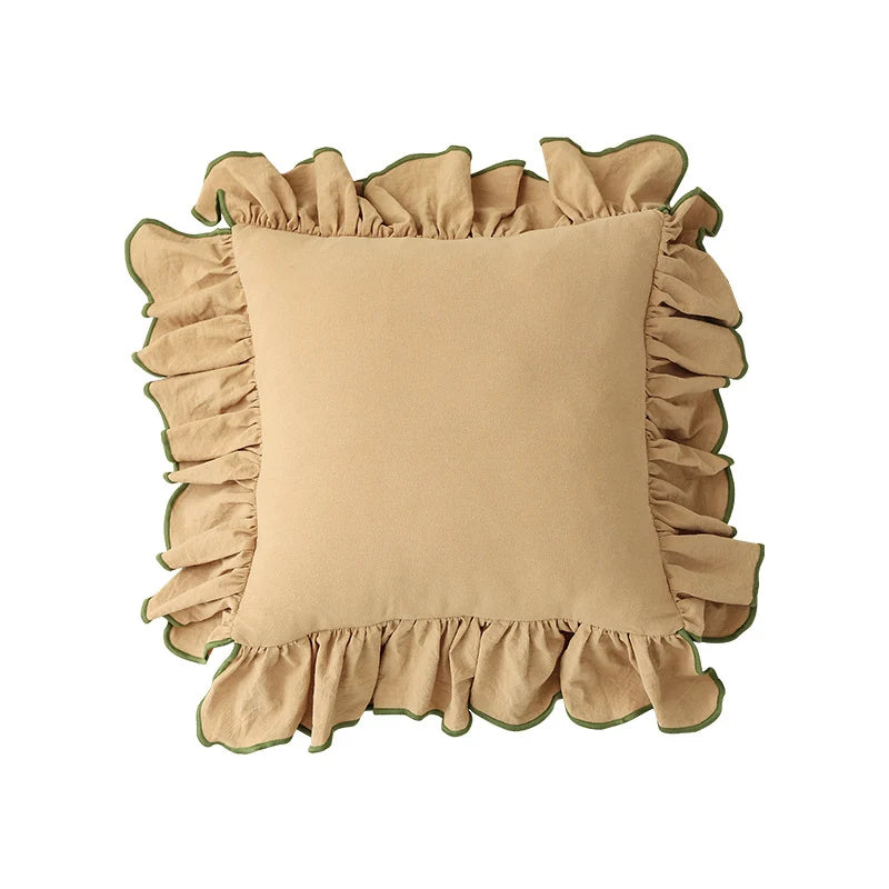 Cushion Cover Gathered Ruffle Cotton-Linen 18x18 Machine Washable