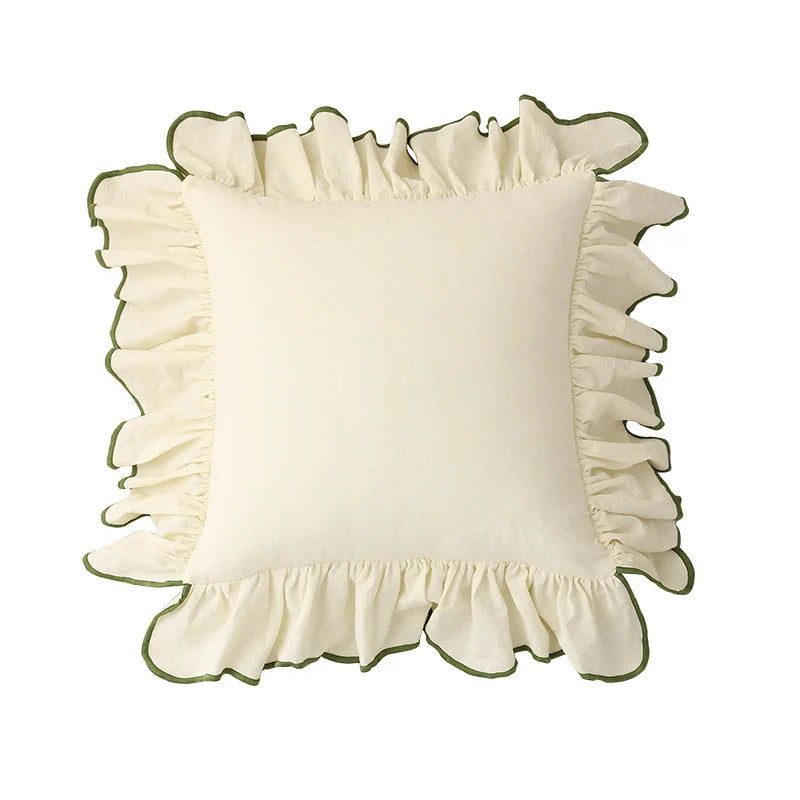 Cushion Cover Gathered Ruffle Cotton-Linen 18x18 Machine Washable