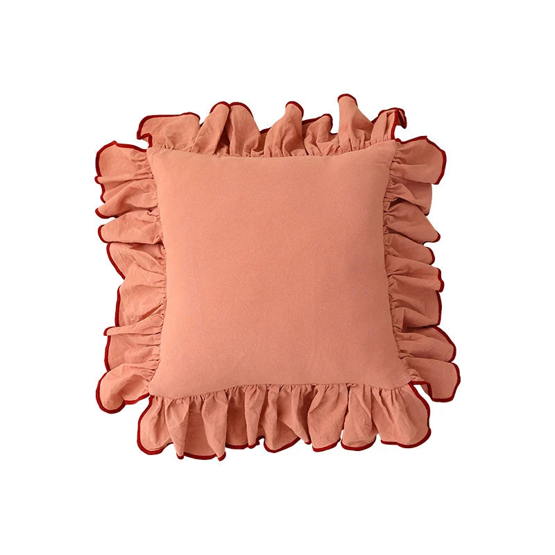 Cushion Cover Gathered Ruffle Cotton-Linen 18x18 Machine Washable