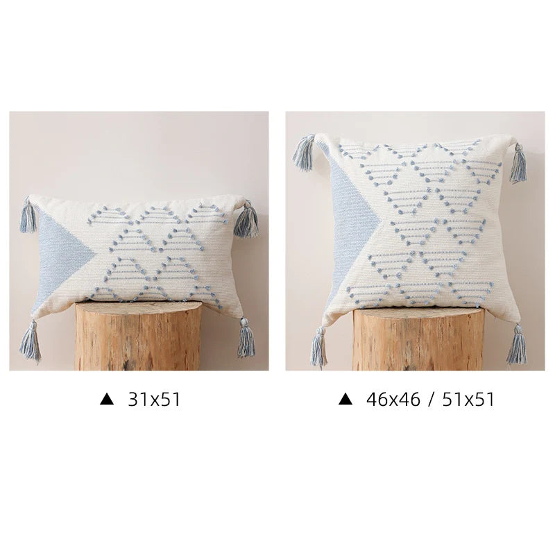 Cushion Cover Geometric Tufted Tassel Corners