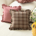 Cushion Cover Gingham Check Ruffle Trim Cotton Blend