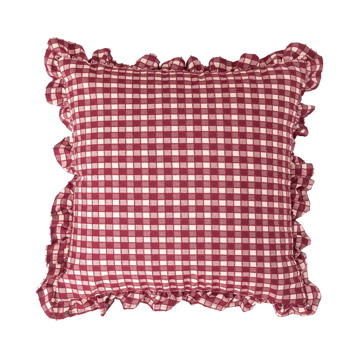 Cushion Cover Gingham Check Ruffle Trim Cotton Blend