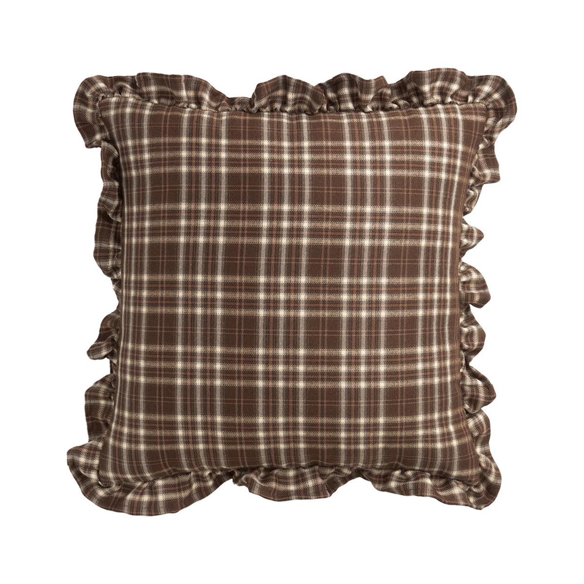 Cushion Cover Gingham Check Ruffle Trim Cotton Blend
