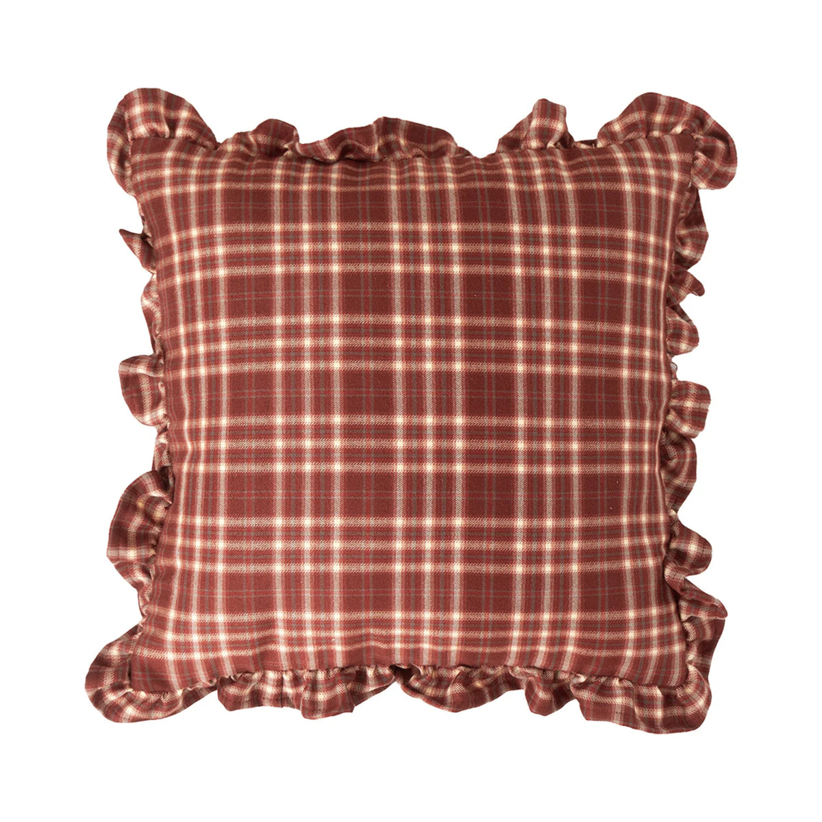 Cushion Cover Gingham Check Ruffle Trim Cotton Blend