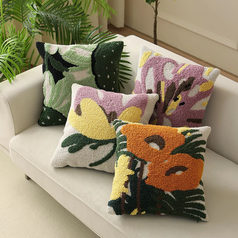 Cushion Cover Hand-Tufted Abstract Cotton Blend Hidden Zipper
