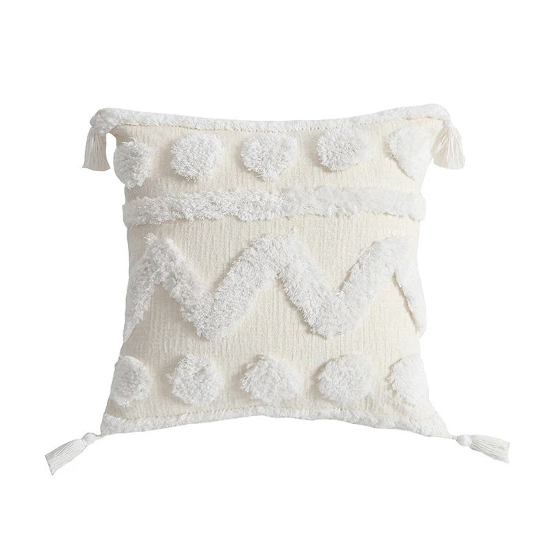 Cushion Cover Hand-Tufted Chevron Pom-Poms & Tassels Hidden Zipper