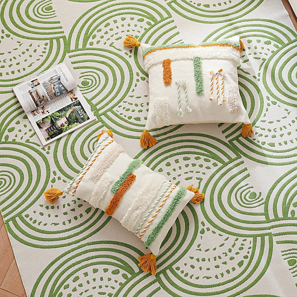 Cushion Cover Hand-Tufted Cotton Tassels Hidden Zipper