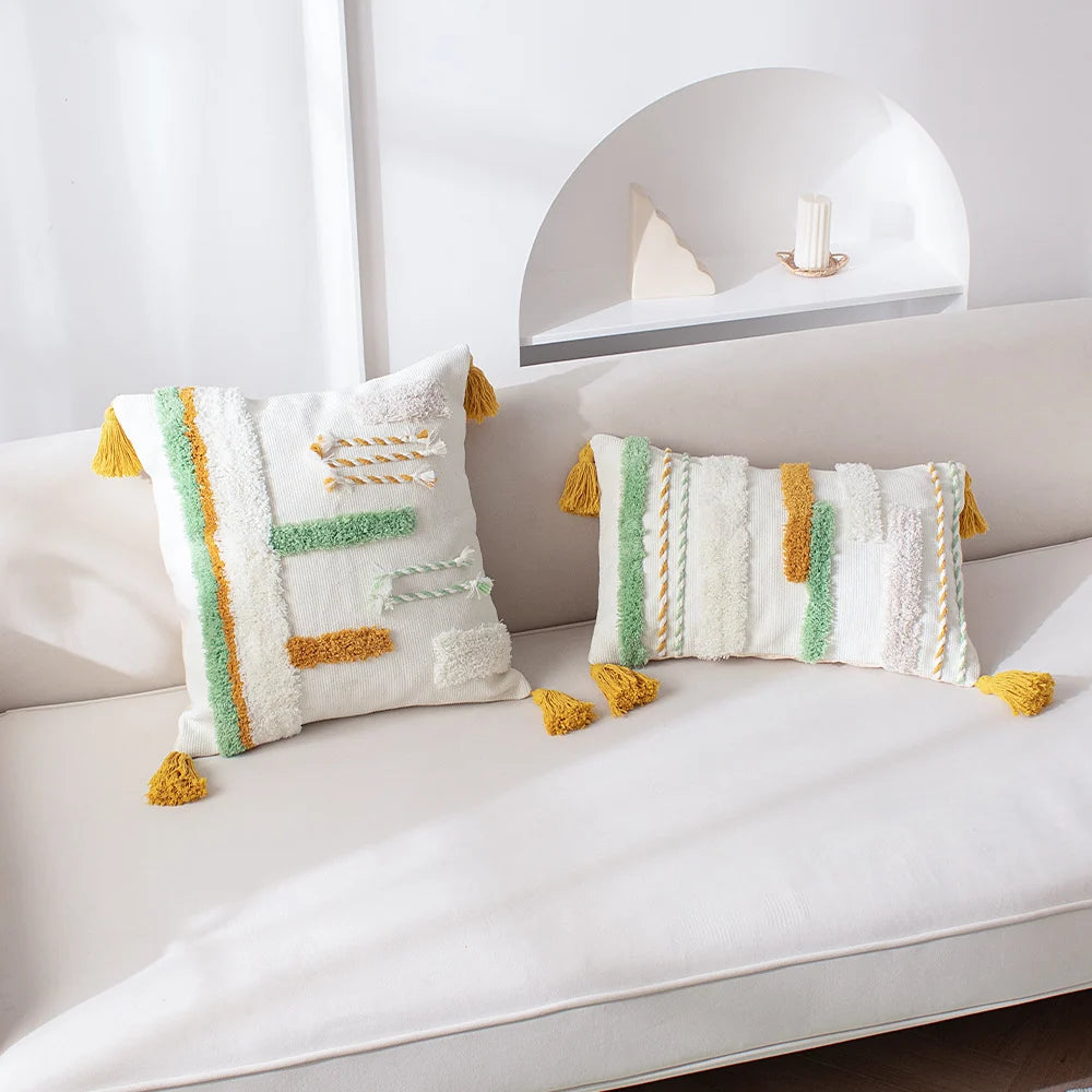 Cushion Cover Hand-Tufted Cotton Tassels Hidden Zipper