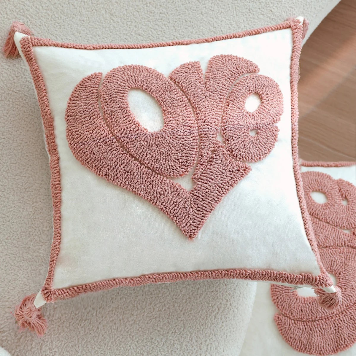 Cushion Cover Hand-Tufted Heart Velvet-Touch