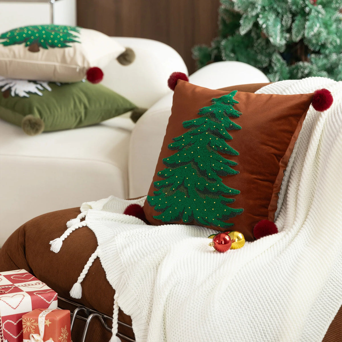 Cushion Cover Hand-Tufted Velvet Beads & Pompom Corners