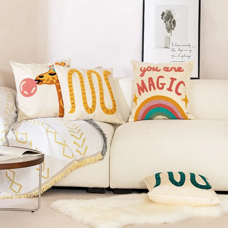 Cushion Cover Hand-Tufted Wave Cotton-Linen Concealed Zipper