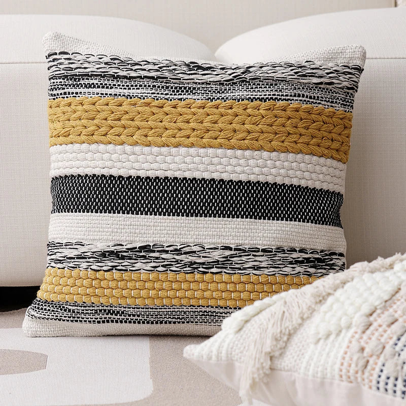 Cushion Cover Handwoven Bouclé Fringe Cotton Blend