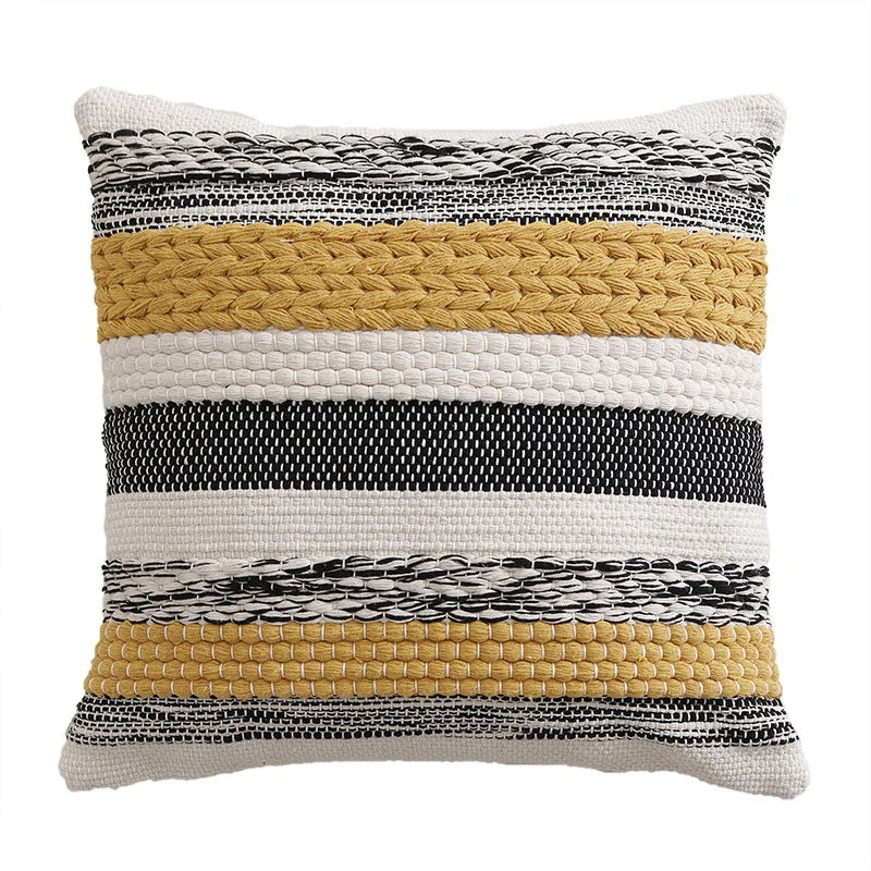 Cushion Cover Handwoven Bouclé Fringe Cotton Blend