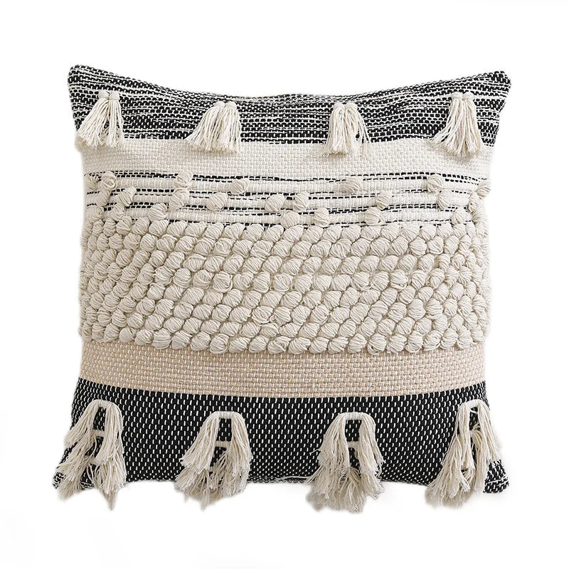 Cushion Cover Handwoven Bouclé Fringe Cotton Blend