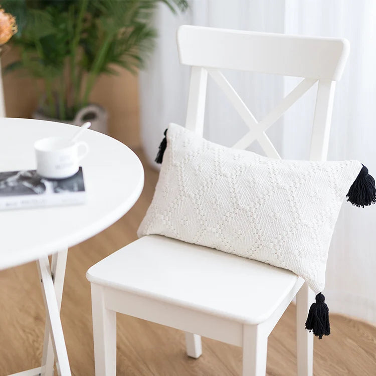 Cushion Cover Handwoven Cotton Blend Jacquard Tassels Concealed Zipper
