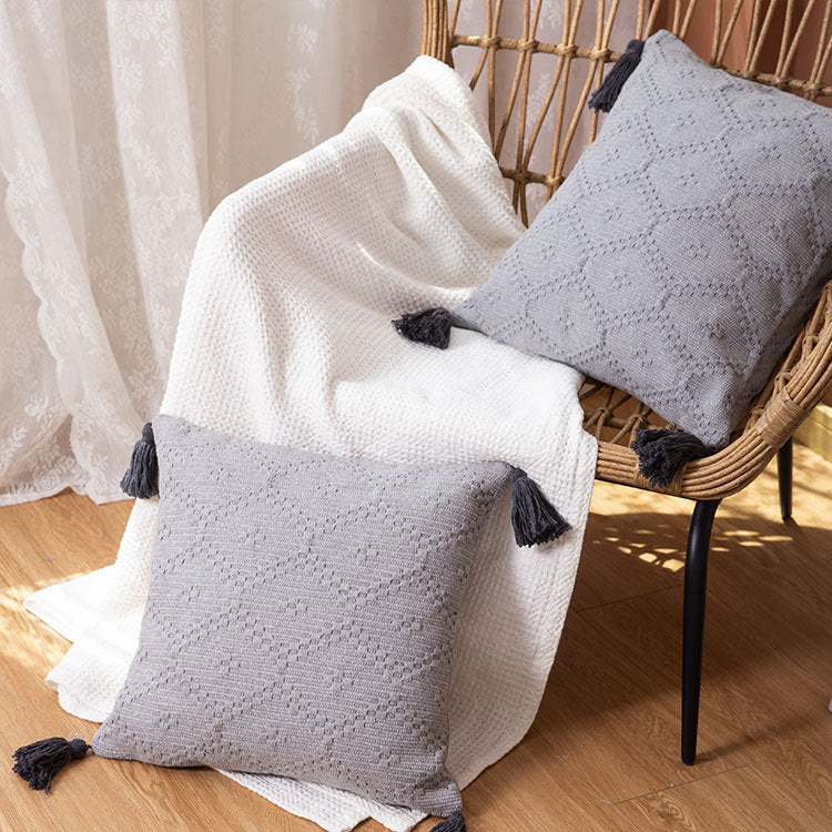 Cushion Cover Handwoven Cotton Blend Jacquard Tassels Concealed Zipper