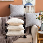 Cushion Cover Handwoven Cotton Blend Jacquard Tassels Concealed Zipper