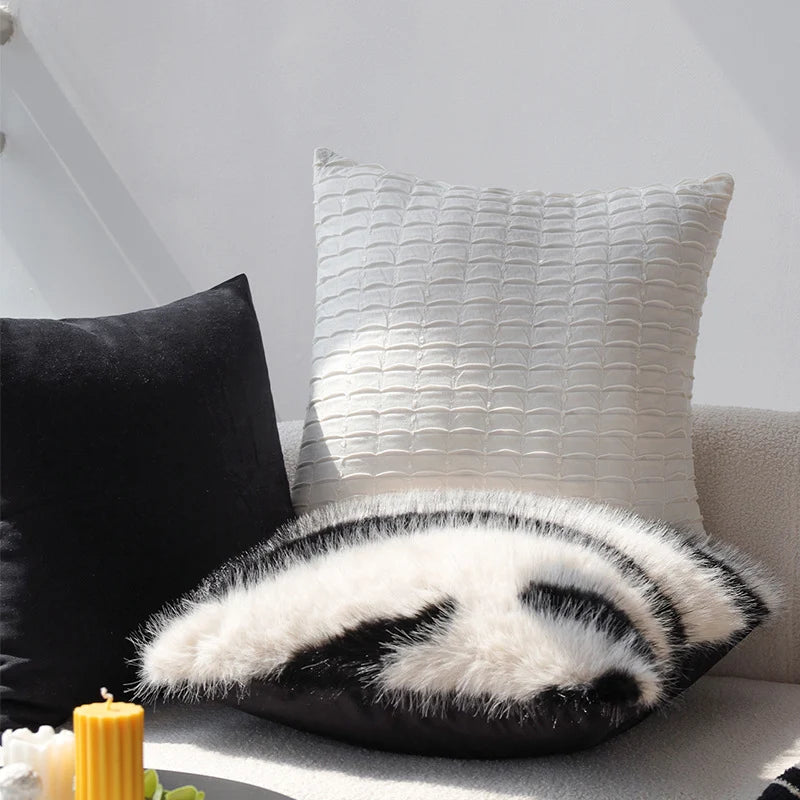 Cushion Cover High-Pile Faux Fur Zebra Stripe