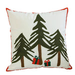 Cushion Cover Holiday Star & Pine Print Pom-Pom Trim