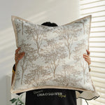 Cushion Cover Jacquard Forest Motif Velvet Piping & Machine-Washable