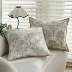 Cushion Cover Jacquard Forest Motif Velvet Piping & Machine-Washable