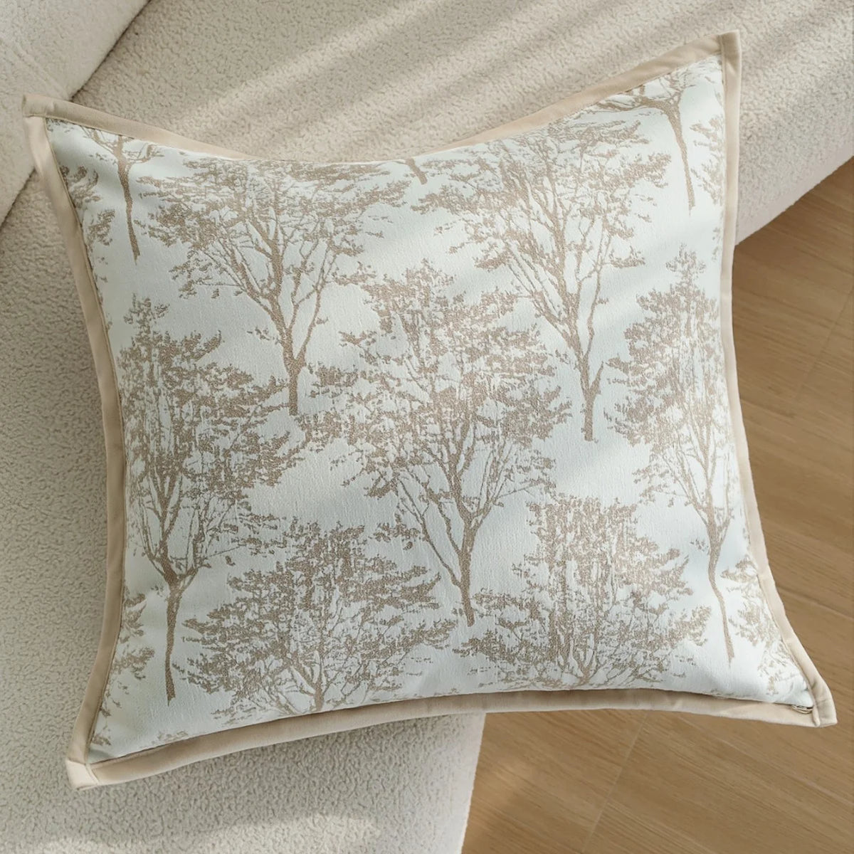 Cushion Cover Jacquard Forest Motif Velvet Piping & Machine-Washable