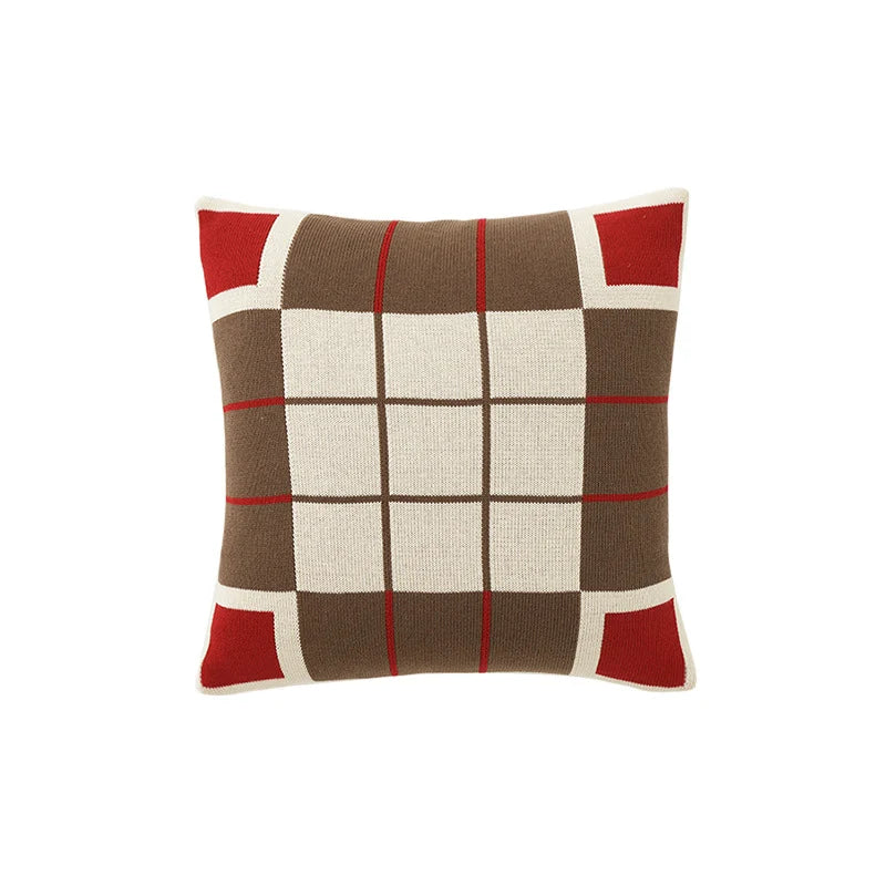Cushion Cover Knitted Cotton Geometric Check 18×18 Cover Only
