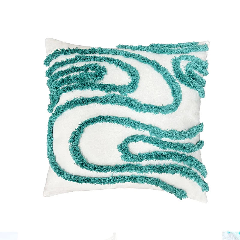 Cushion Cover Leaf Tufting & Tassels Chenille Hidden Zipper