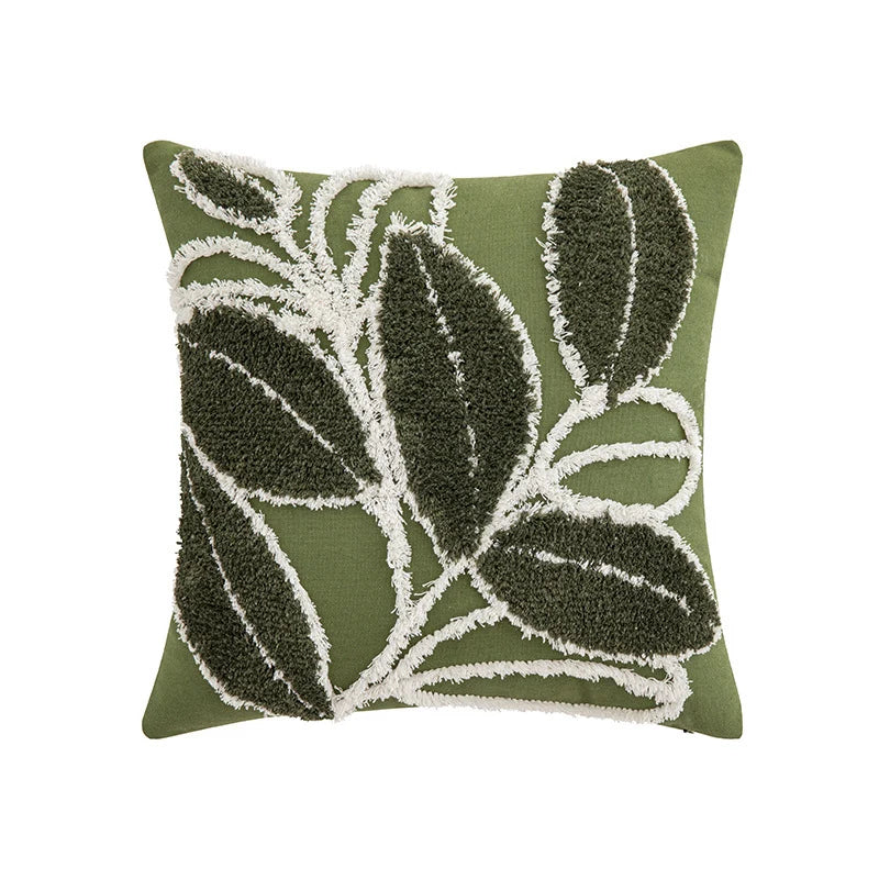 Cushion Cover Leaf Tufting & Tassels Chenille Hidden Zipper