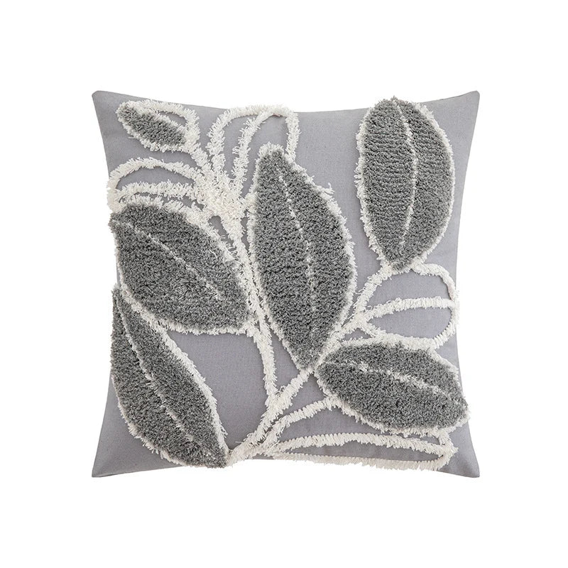 Cushion Cover Leaf Tufting & Tassels Chenille Hidden Zipper