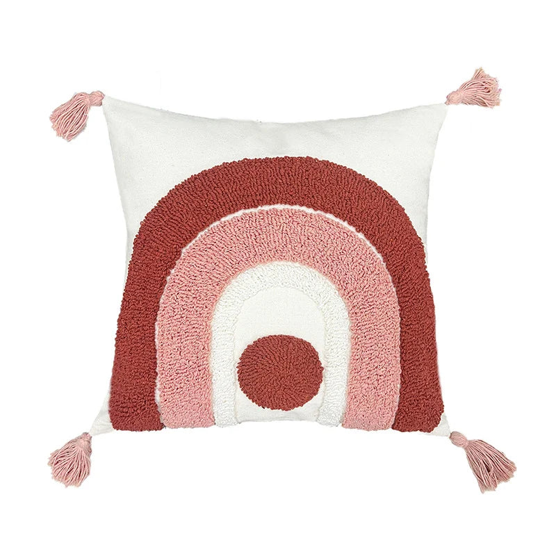 Cushion Cover Leaf Tufting & Tassels Chenille Hidden Zipper