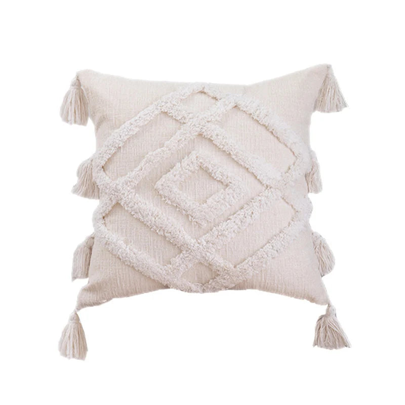 Cushion Cover Leaf Tufting & Tassels Chenille Hidden Zipper