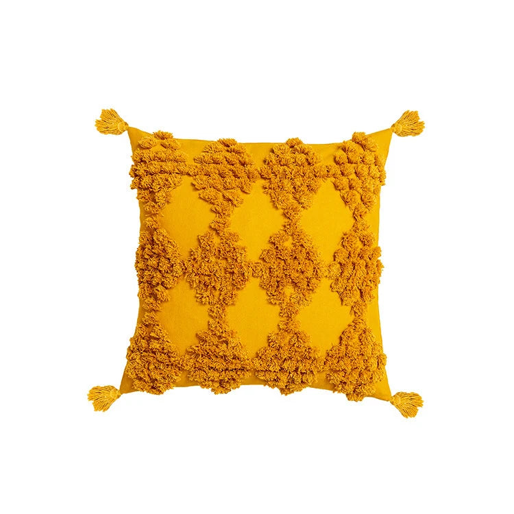 Cushion Cover Leaf Tufting & Tassels Chenille Hidden Zipper