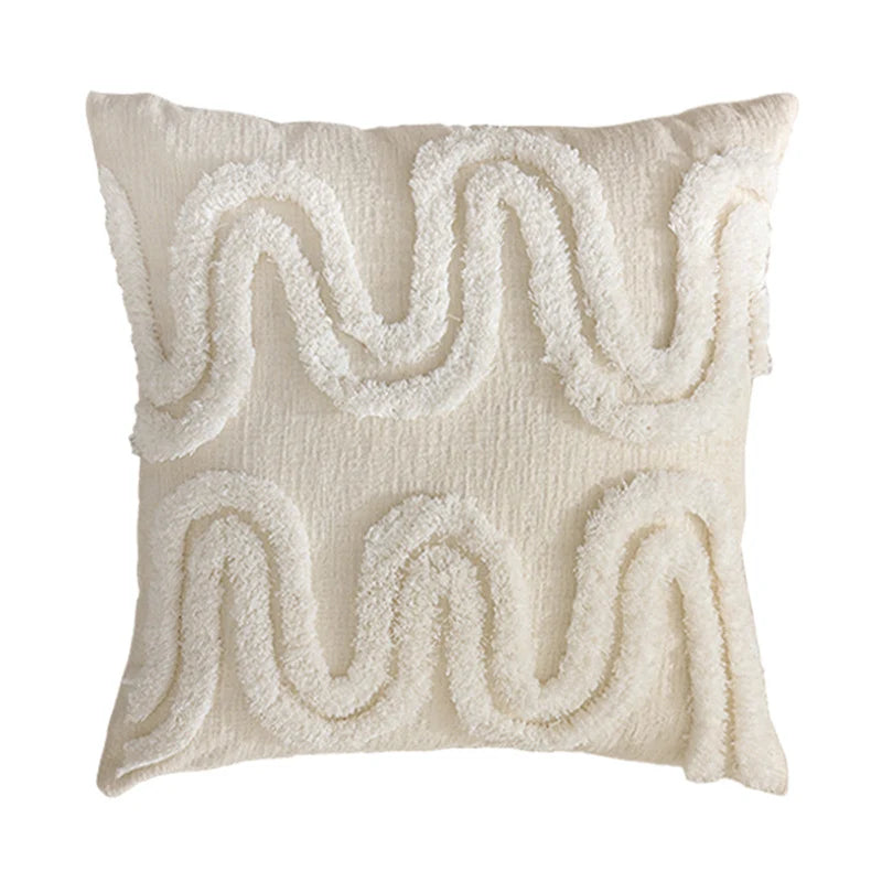 Cushion Cover Leaf Tufting & Tassels Chenille Hidden Zipper