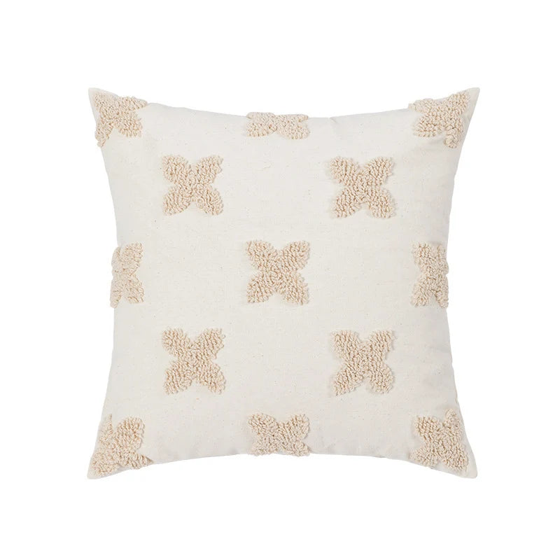 Cushion Cover Leaf Tufting & Tassels Chenille Hidden Zipper