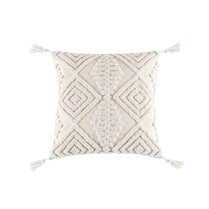Cushion Cover Leaf Tufting & Tassels Chenille Hidden Zipper