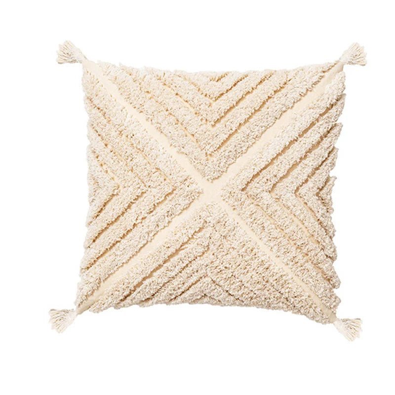 Cushion Cover Leaf Tufting & Tassels Chenille Hidden Zipper