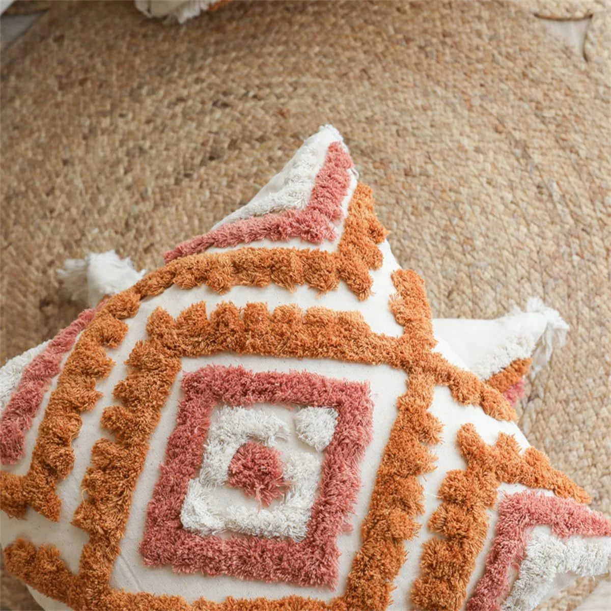 Cushion Cover Leaf Tufting & Tassels Chenille Hidden Zipper