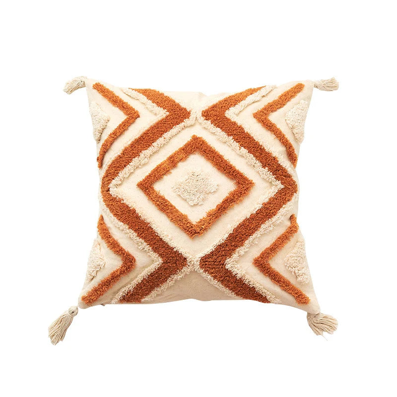 Cushion Cover Leaf Tufting & Tassels Chenille Hidden Zipper