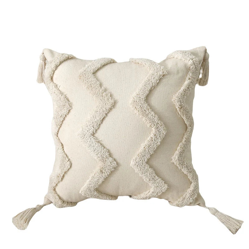 Cushion Cover Leaf Tufting & Tassels Chenille Hidden Zipper