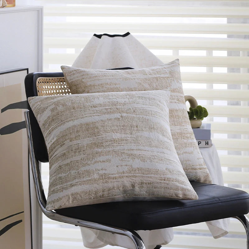 Cushion Cover Linen-Cotton Blend Abstract Brushstroke Concealed Zipper