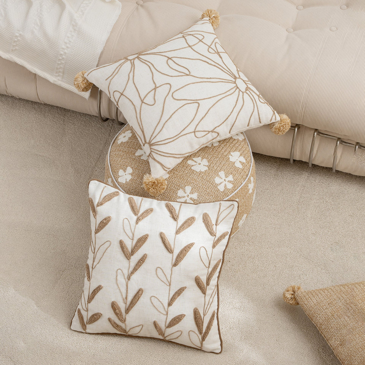 Cushion Cover Linen-Cotton Blend Hand-Stitched Jute 18x18 Inch