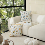 Cushion Cover Linen-Cotton Embroidered Floral Piped Edge