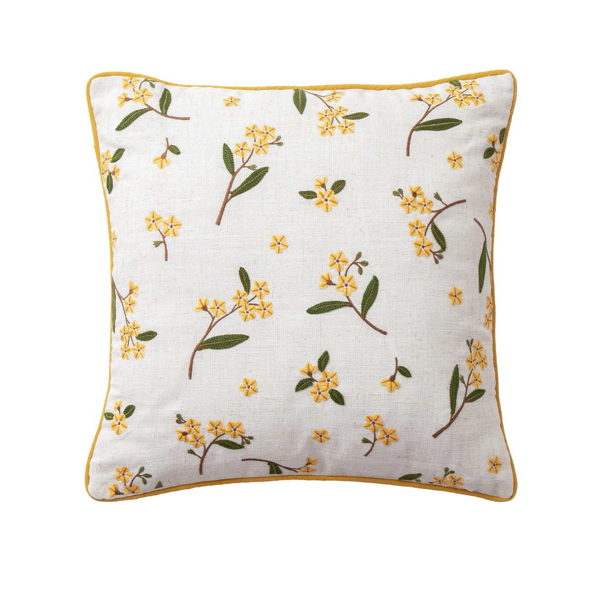 Cushion Cover Linen-Cotton Embroidered Floral Piped Edge