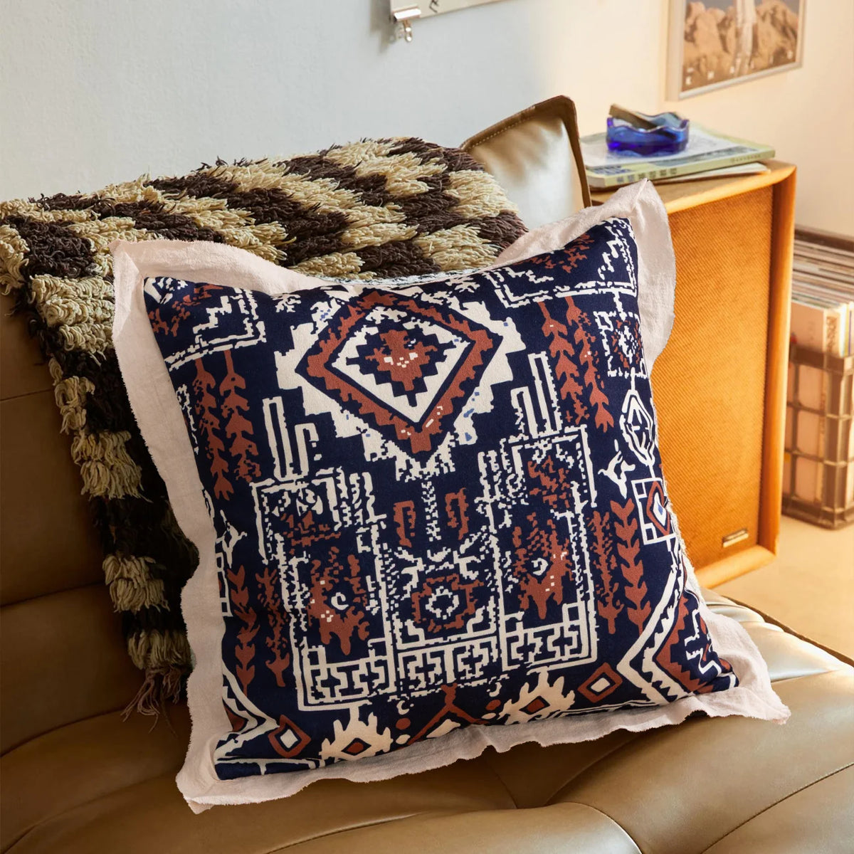 Cushion Cover Mandala Jacquard Linen Flange 45x45 cm
