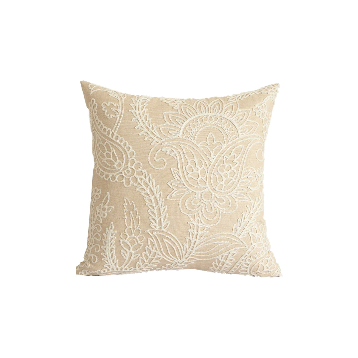 Cushion Cover Paisley Embroidered Linen-Look Concealed Zipper